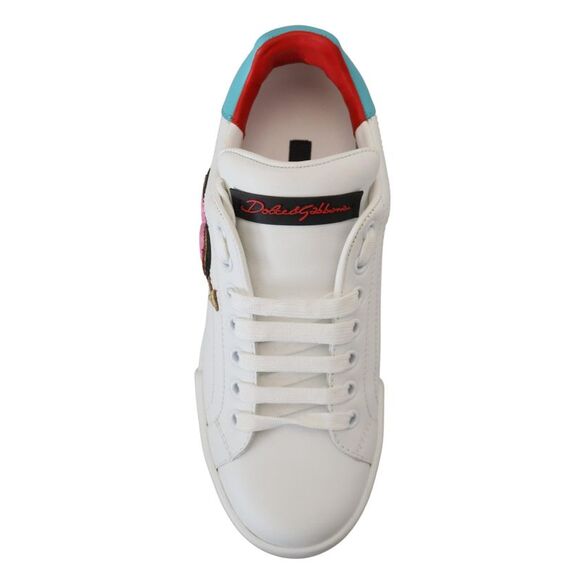 Dolce & Gabbana White Leather Sneaker Portofino Logo Heart Women's Shoes - Picture 6 of 6